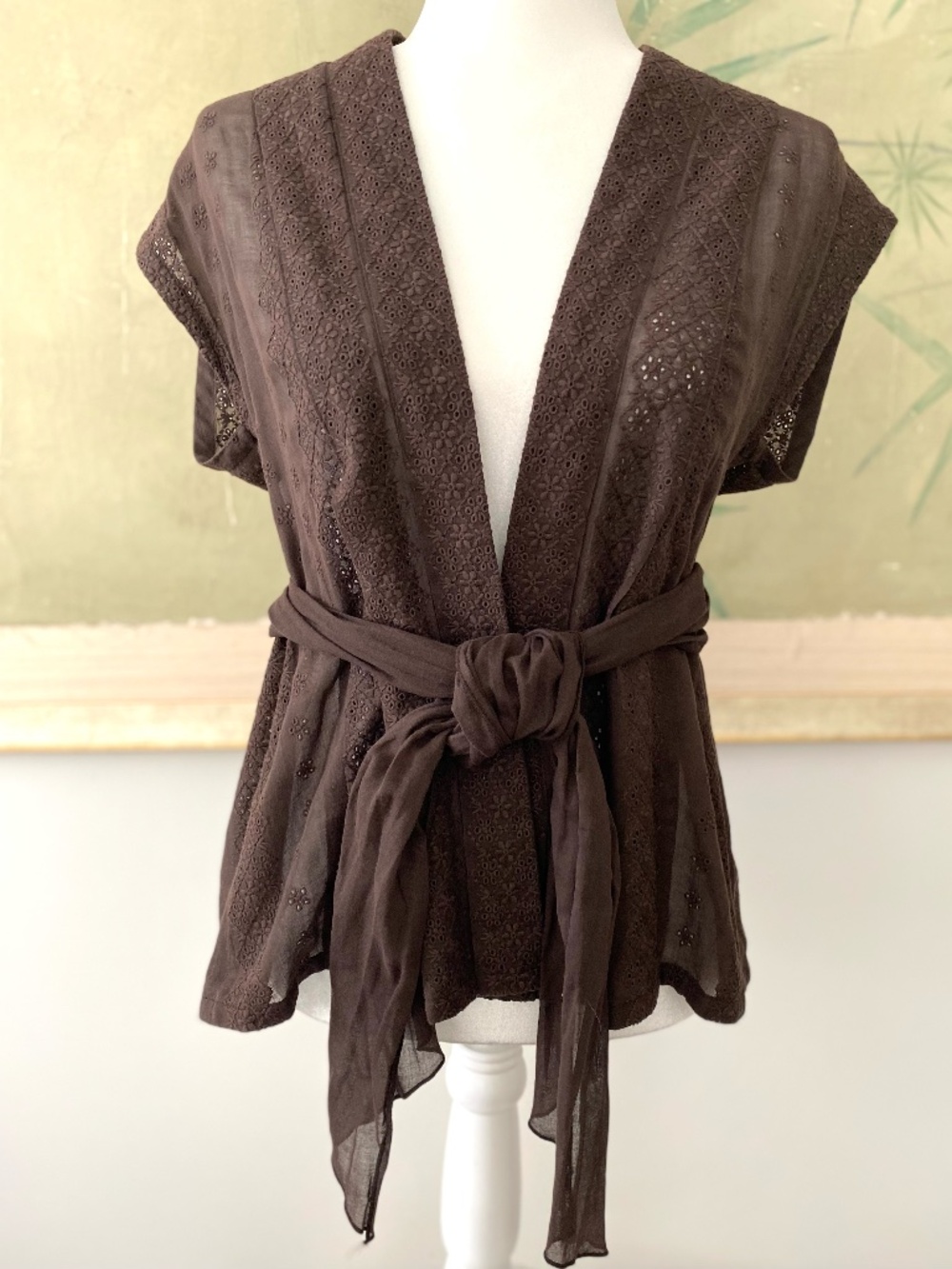 Susana Monaco Brown Eyelet Wrap Top